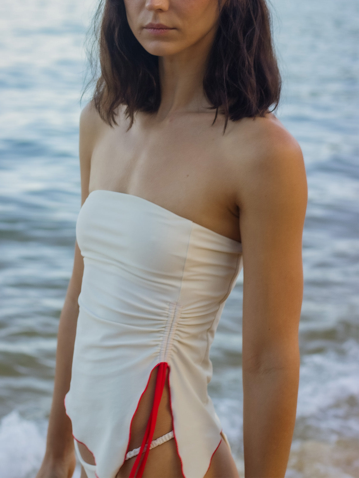 Mia Swim Top Cream and Red - Mise Swimwear